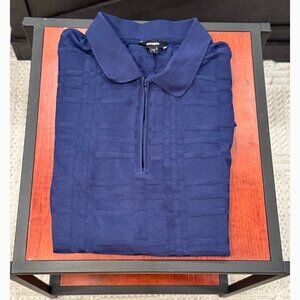 Express Men's Textured QuarterZip Polo (Dark Blue, Cotton Blend, Size S)